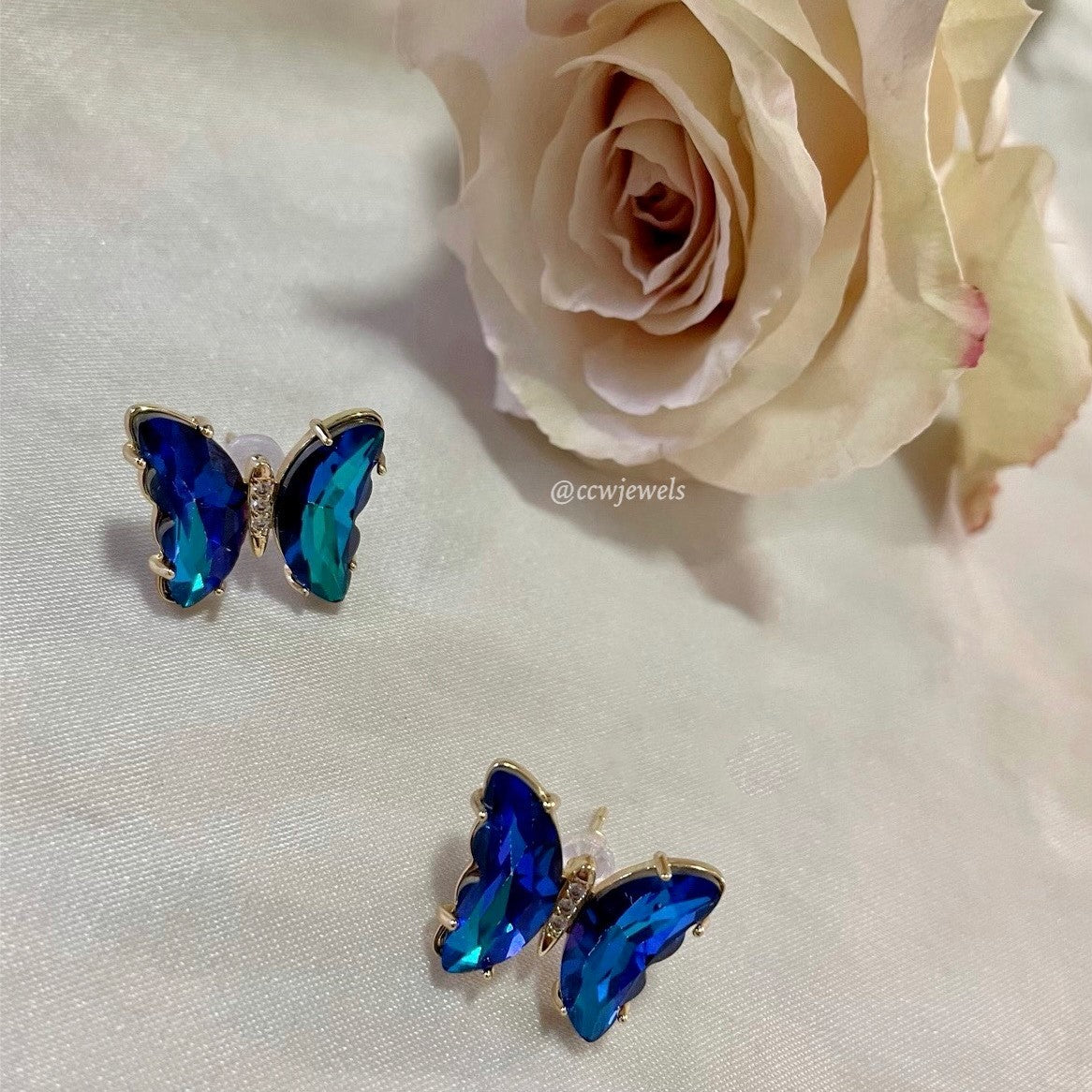 Blue 24K Cubic Zirconia Butterfly Earrings