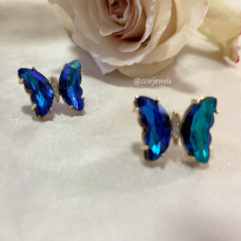 Blue 24K Cubic Zirconia Butterfly Earrings