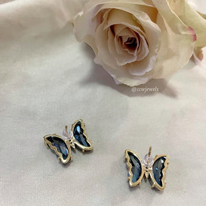 Blue 24K Cubic Zirconia Butterfly Earrings