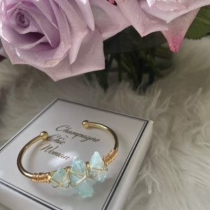 Aquamarine Quartz & Gold 3 Stone Bracelet