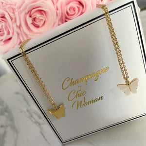 Bohemian Butterfly Stainless Steel White & Gold Necklace