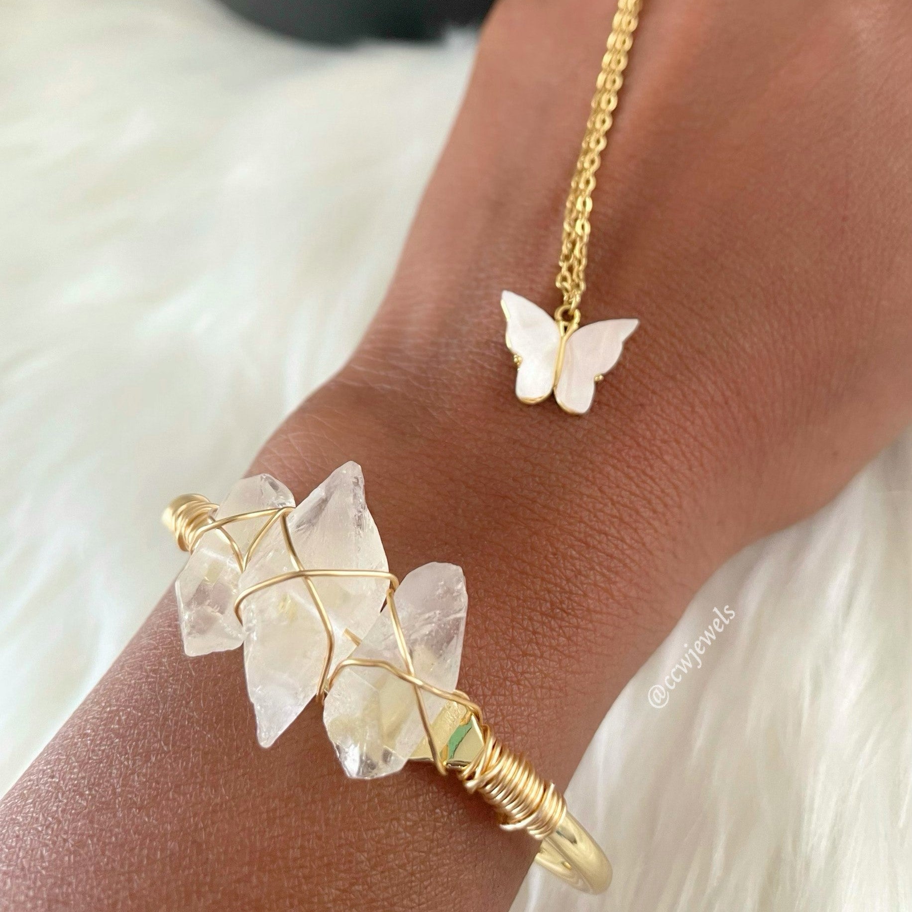 Bohemian Butterfly Stainless Steel White & Gold Necklace