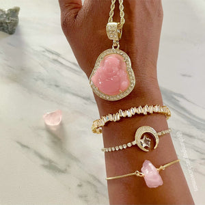 Pink Quartz & Gold Stone Bracelet