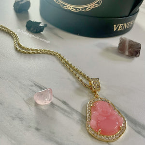 Pink Crystal 18K Gold Buddha Necklace