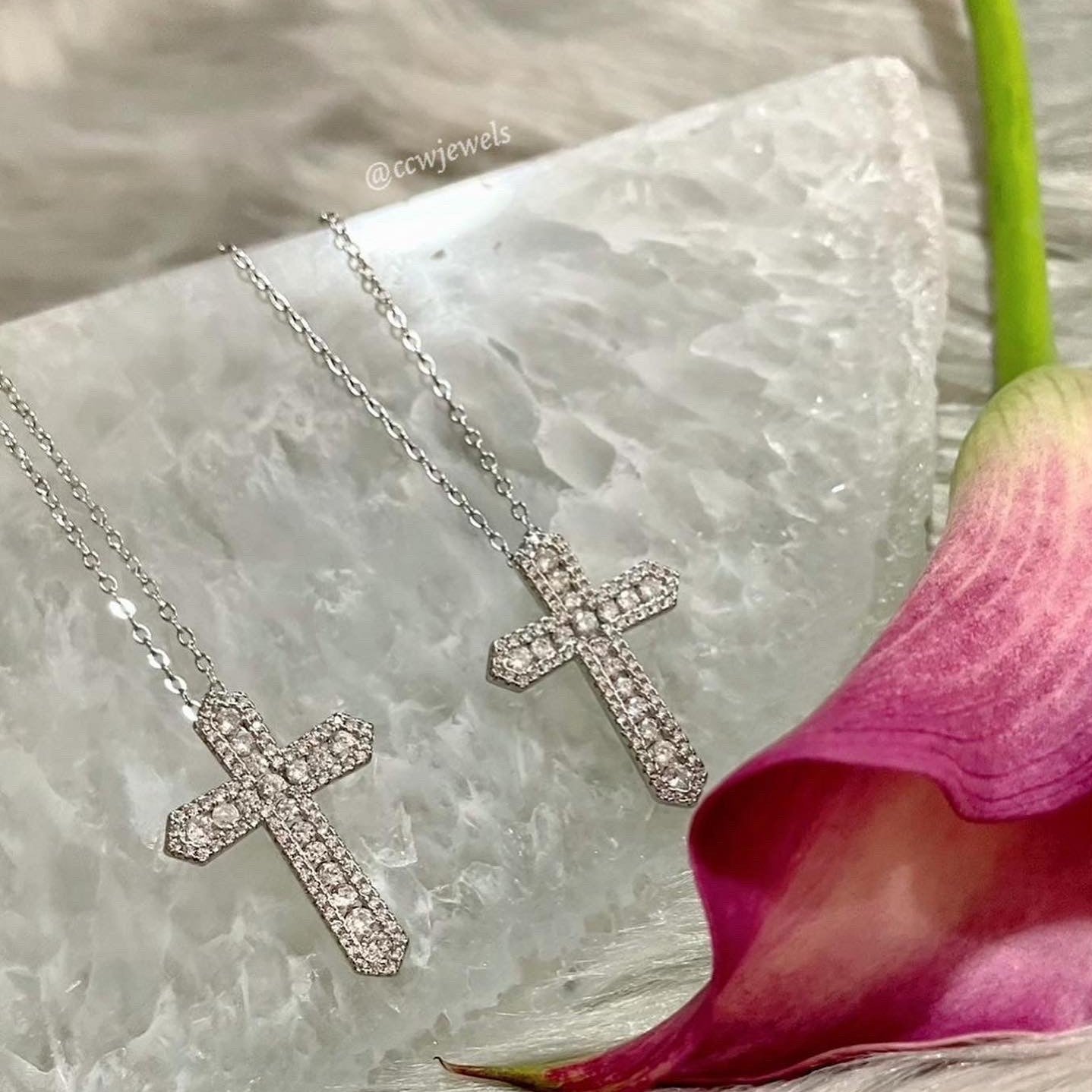 Classic Cross CZ Sterling Silver Necklace