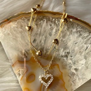 Double Heart Cubic Zirconia 14K Necklace