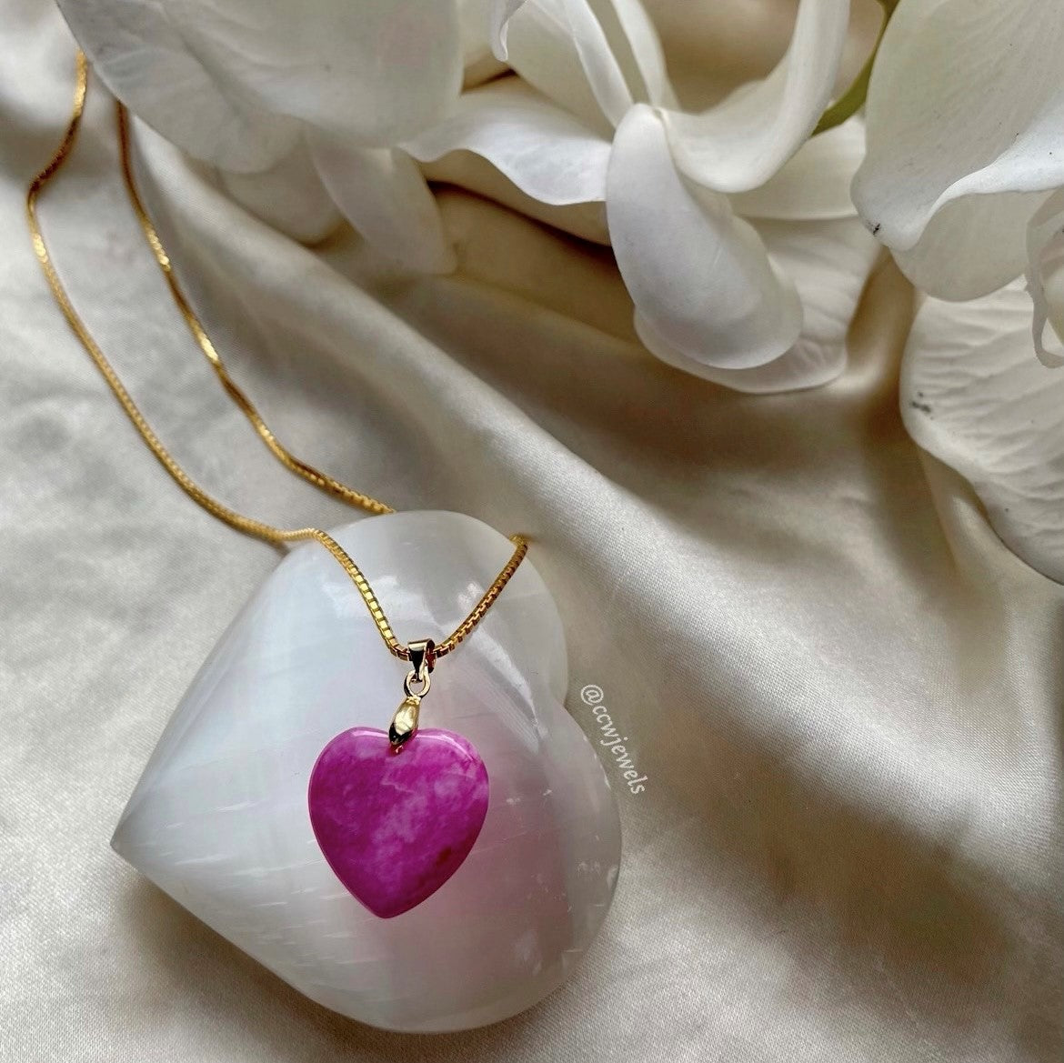 Purple Jade Heart 24K Box Chain Necklace