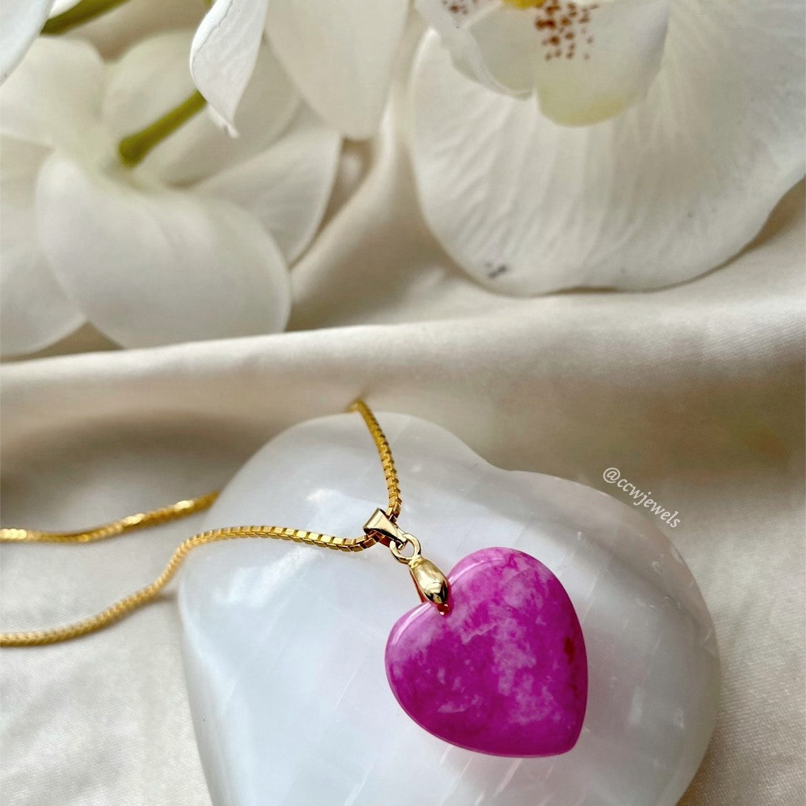 Purple Jade Heart 24K Box Chain Necklace