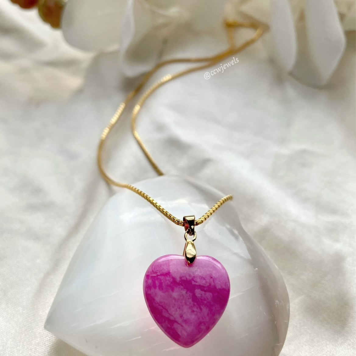 Purple Jade Heart 24K Box Chain Necklace