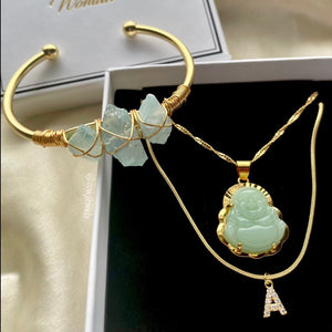 Aquamarine & Gold Buddha Necklace