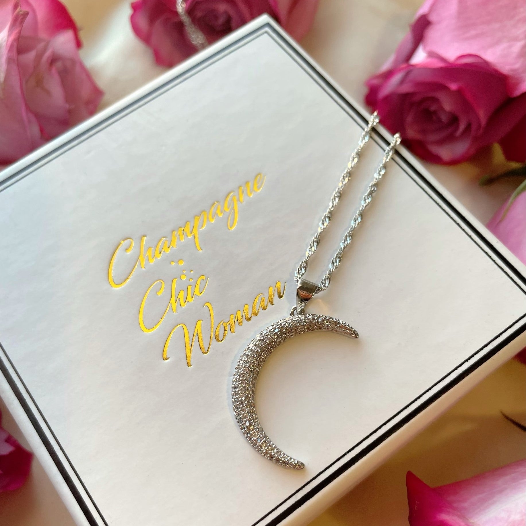 Moon Magic White Gold 14K Cubic Zirconia Necklace