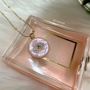 Pink Pearl 24K Evil Eye Ball Box Chain Necklace