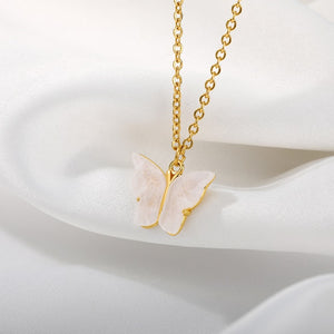 Bohemian Butterfly Stainless Steel White & Gold Necklace